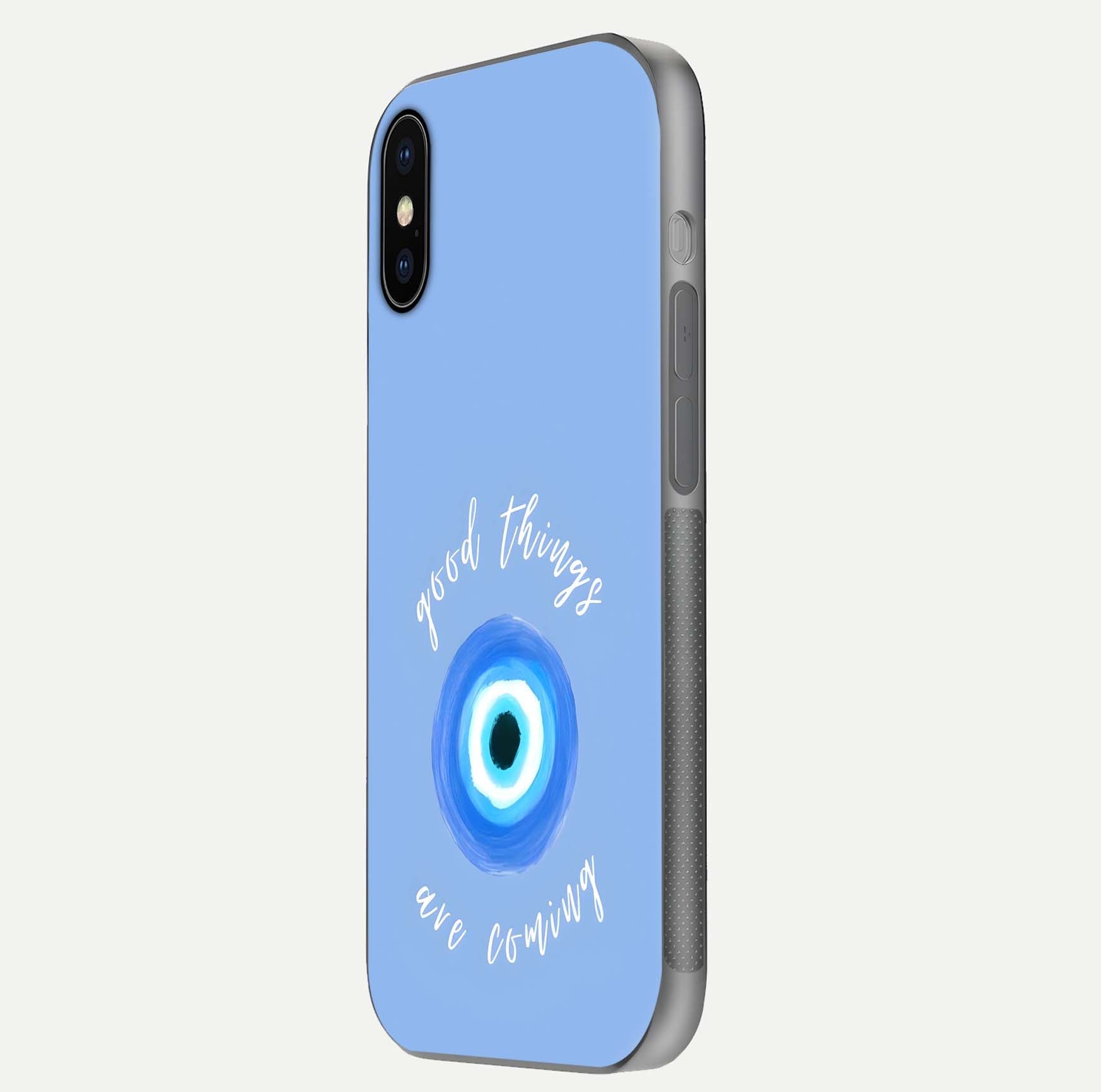 Bright Future Ahead Glass Case for iPhone X side-angle image displaying edge smoothness and reflective surface
