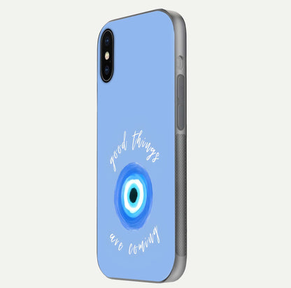 Bright Future Ahead Glass Case for iPhone X side-angle image displaying edge smoothness and reflective surface