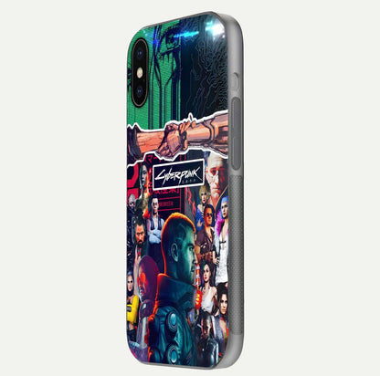 CYBERPUNK Legacy Glass Case for iPhone X side-angle photo showing edge glow and reflective surface