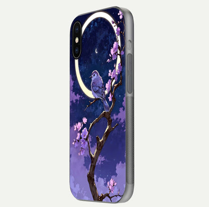 Celestial Bird Blossom Glass Case for iPhone X side-angle image showing detailed wings and glossy polish