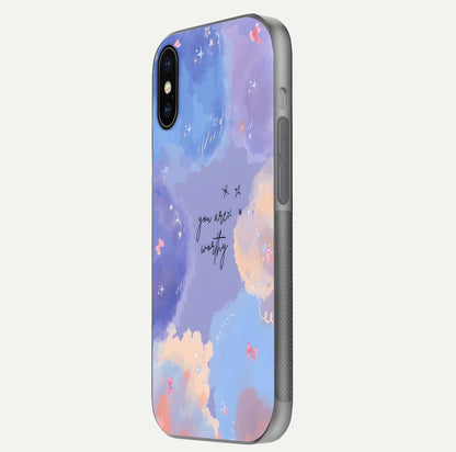 Celestial Cloud Magic Glass Case for iPhone X side-angle photo showing edge reflection and dreamy texture