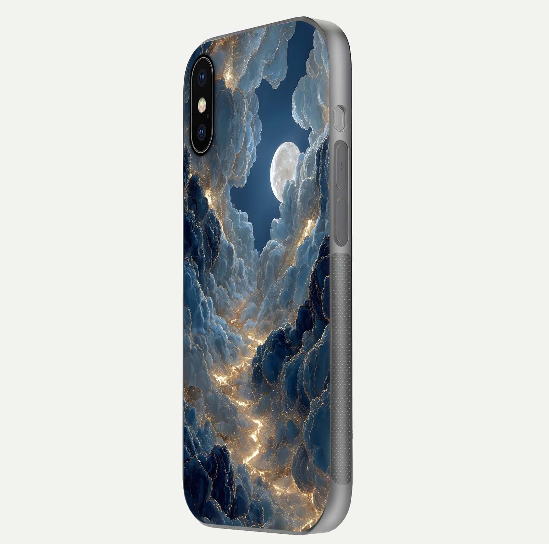 Celestial Cloud Road Glass Case for iPhone X side-angle image showing soft pastel tones and edge clarity