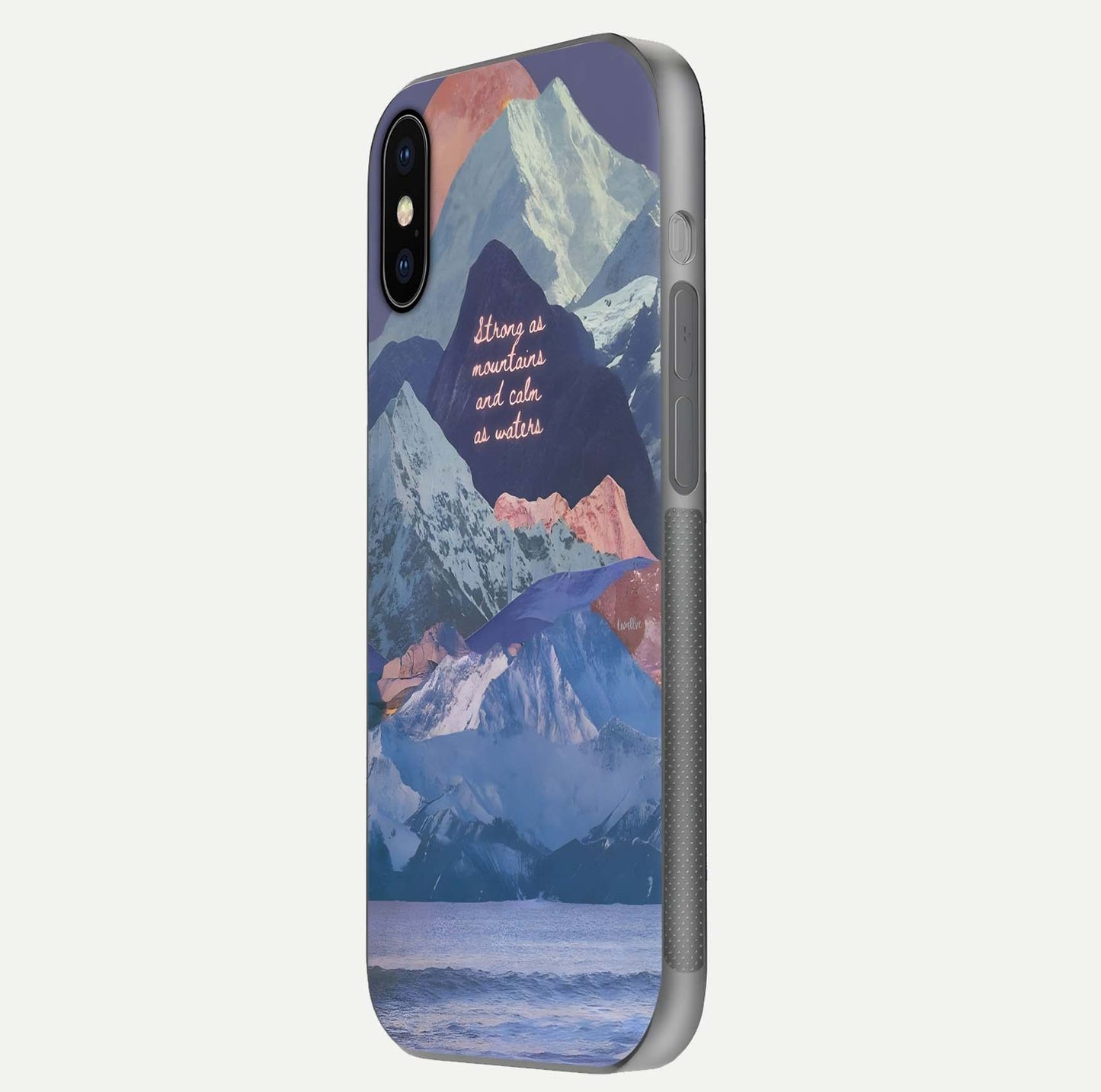 Celestial Mountain Calm Glass Case for iPhone X side-angle image capturing mountain detail and shine gradient
