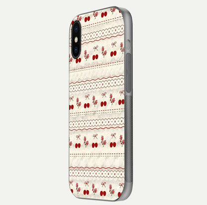 Cherry Bloom Charm Glass Case for iPhone X side-angle photo showing flower detail and edge light