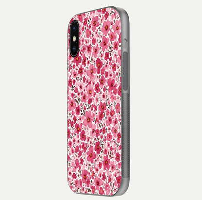 Cherry Blossom Charm Glass Case for iPhone X side-angle image showing reflection gloss and soft texture