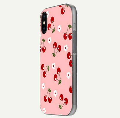 Cherry Love Mood Glass Case for iPhone X side-angle image capturing smooth gloss and delicate details