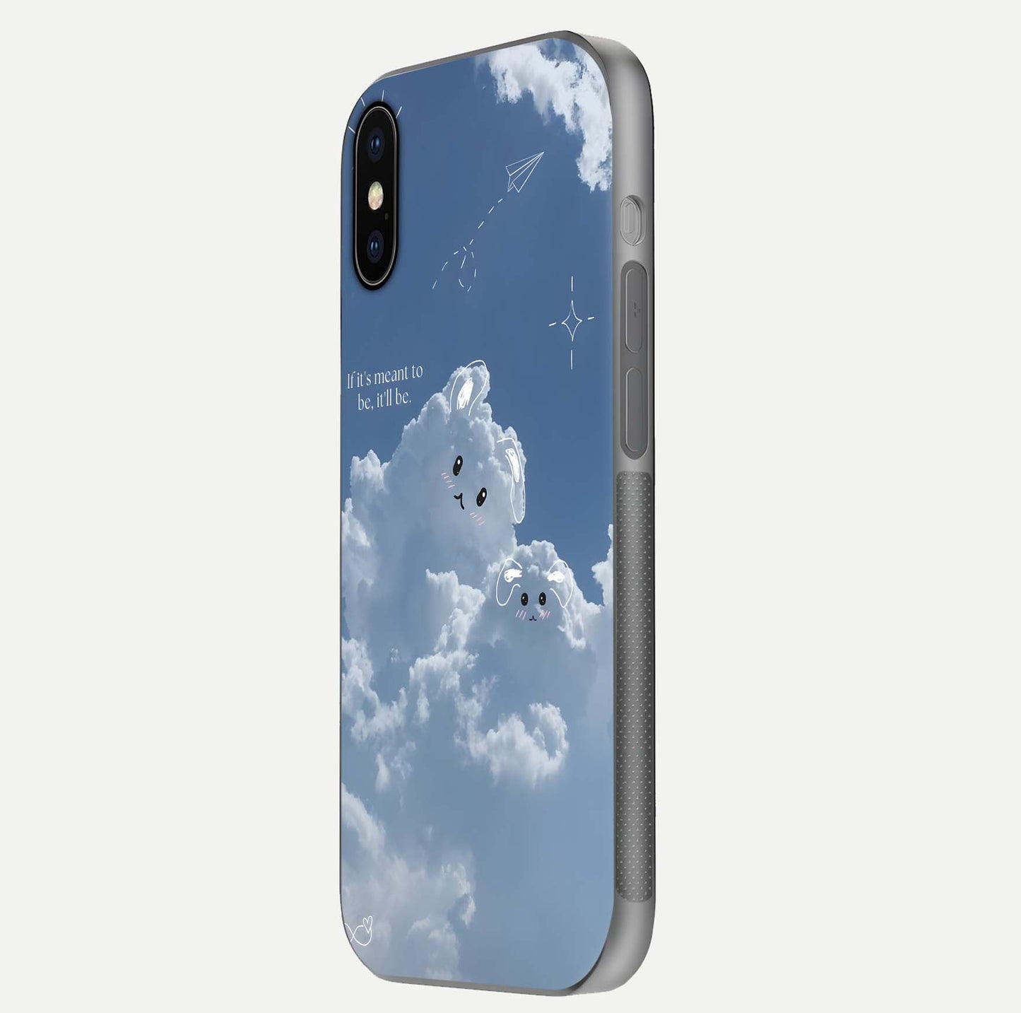 Cloud Bunny Dreams Glass Case for iPhone X side-angle image capturing gloss texture and edge glow