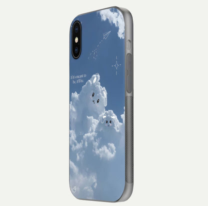 Cloud Bunny Dreams Glass Case for iPhone X side-angle image capturing gloss texture and edge glow