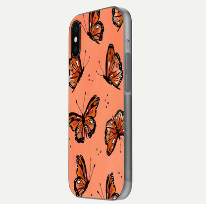 Coral Wing Butterfly Glass Case for iPhone X side-angle photo showing reflective finish and smooth edges