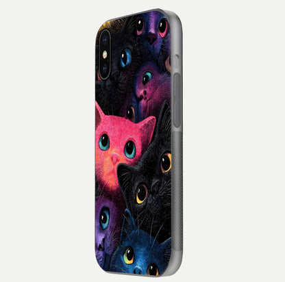 Cosmic Cats Dreams Glass Case for iPhone X side-angle photo showing edge gloss and color depth