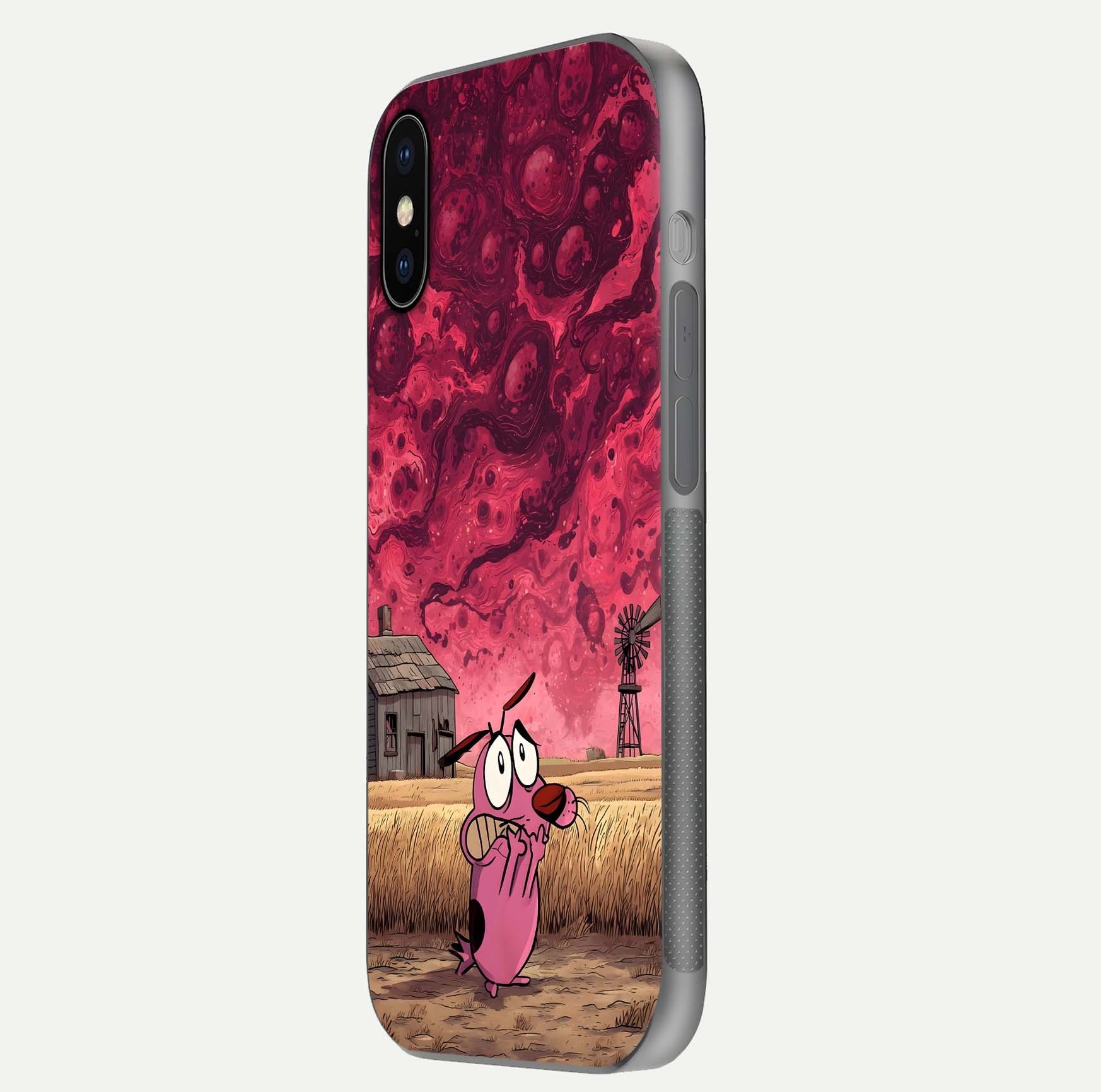 Courage Under Sky Glass Case for iPhone X side-angle photo showing gloss tone and curve highlight