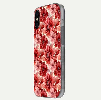 Crimson Love Petals Glass Case for iPhone X side-angle photo showing reflection glow and edge clarity