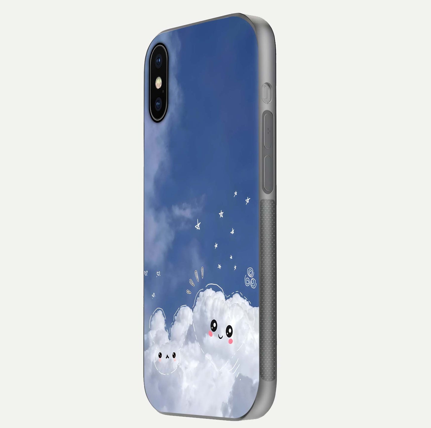 Cute Blossom Cloud Glass Case for iPhone X side-angle image capturing gloss texture and curve reflection