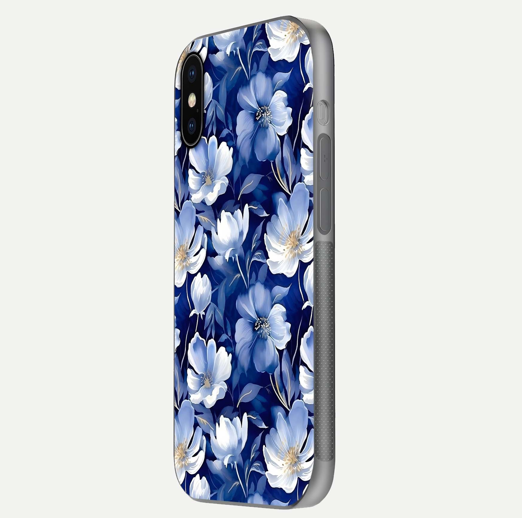 Cute Floral Patterns Glass Case for iPhone X side-angle image showing polished surface and gloss tone
