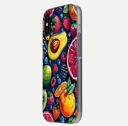 Cute Fruits Art Glass Case for iPhone X side-angle photo showing reflective finish and smooth edges