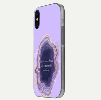 Damned People Quote Glass Case for iPhone X side-angle image showing light shine and smooth edges