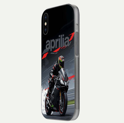 Dark Aprilla Glass Case for iPhone X side-angle photo showing reflection gloss and curved edge finish