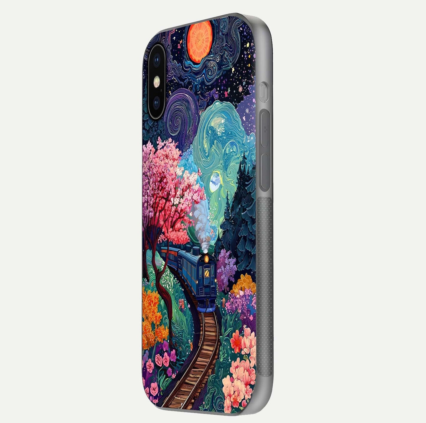 Digital Art Glass Case for iPhone X side-angle photo showing shine depth and artistic clarity