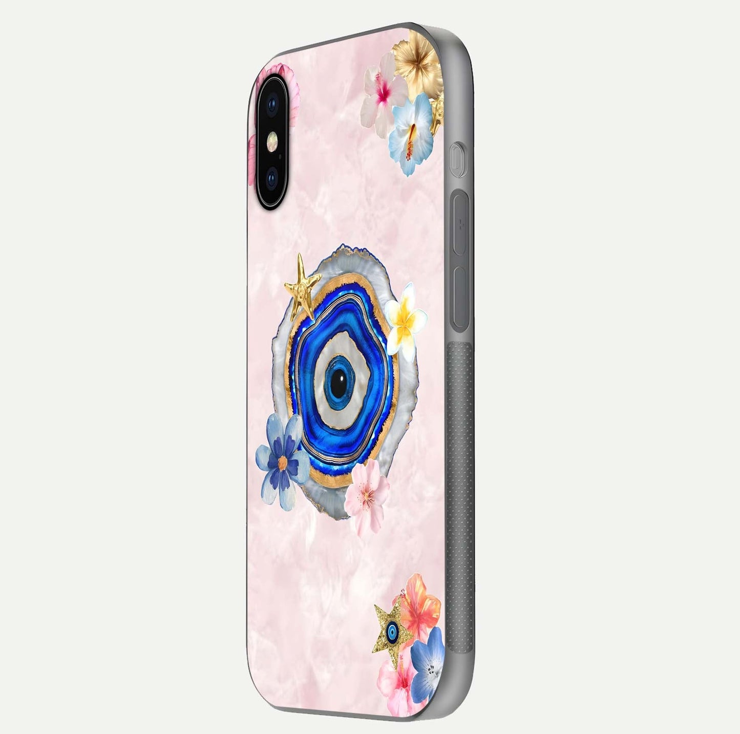 Divine Aura Bloom Glass Case for iPhone X side-angle photo capturing reflection glow and premium polish