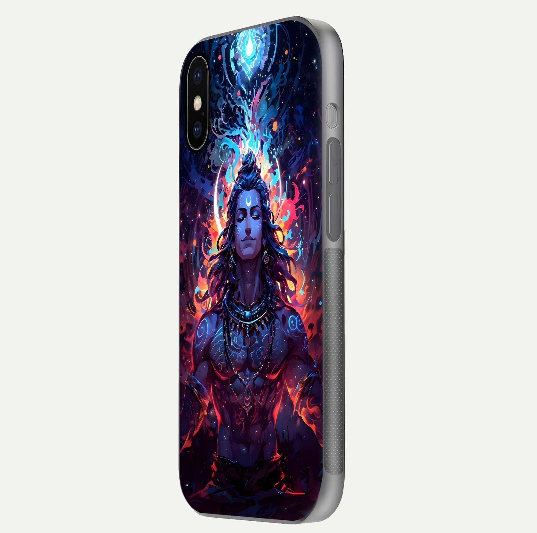 Divine Fire Shiv Glass Case for iPhone X side-angle image showing reflection clarity and shine