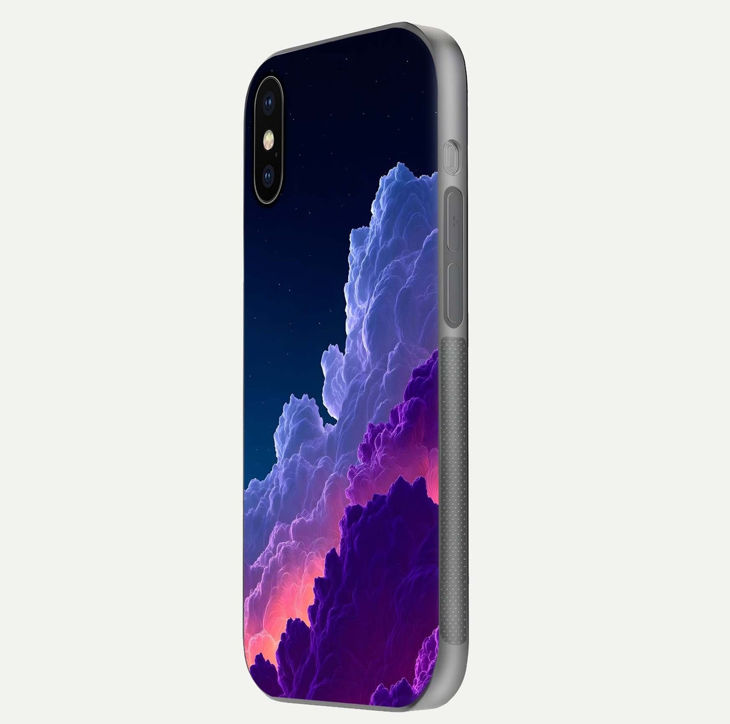 Dreamy Cloud Skies Glass Case for iPhone X side-angle image showing reflection clarity and polish