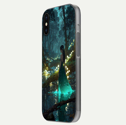 Enchanted Forest Glow Glass Case for iPhone X side-angle image capturing shine reflection and rich detail