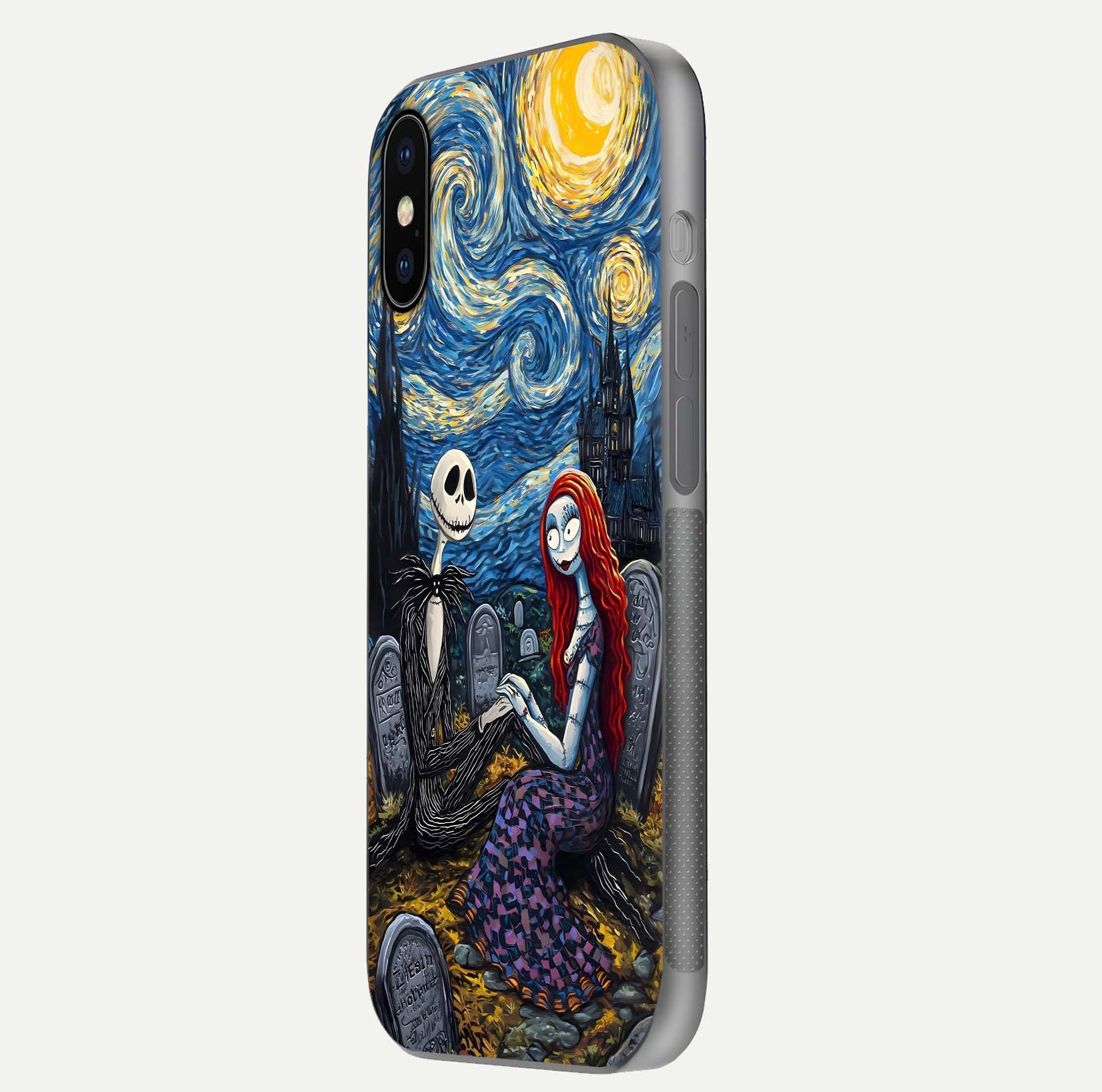 Eternal Night Love Glass Case for iPhone X side-angle photo showing edge shine and soft reflection