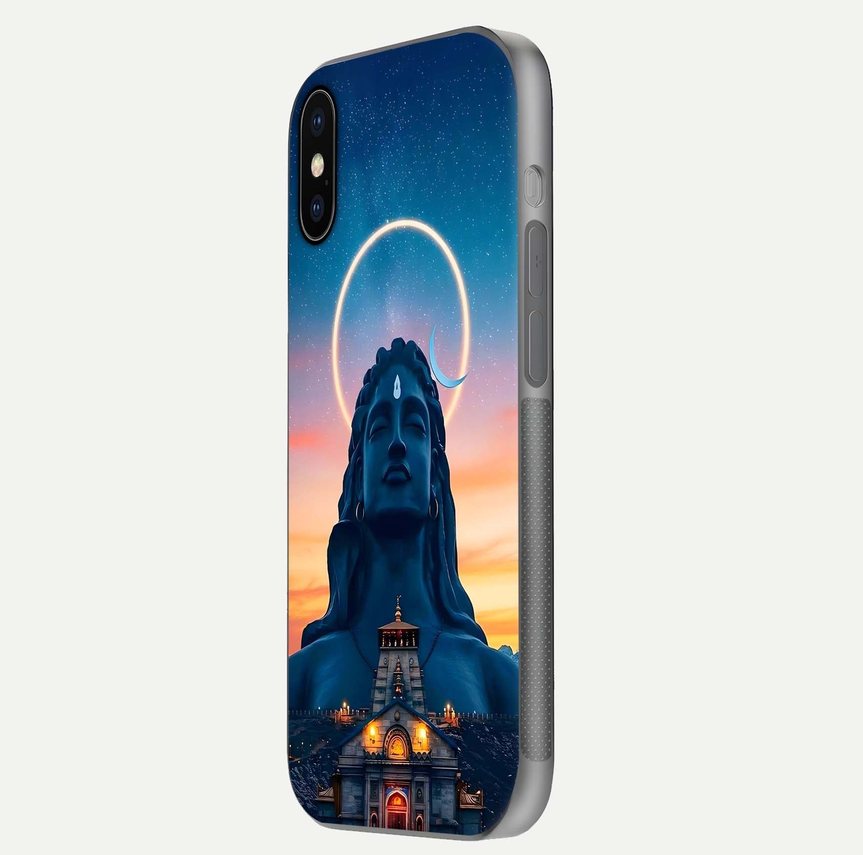 Eternal Shiva Aura Glass Case for iPhone X side-angle image showing reflection clarity and rich tone