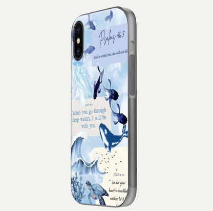 Faithful Ocean Promise Glass Case for iPhone X side-angle photo showing reflection glow and color clarity