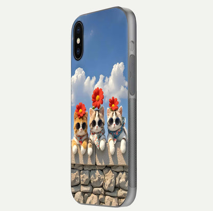Floral Kitty Squad Glass Case for iPhone X side-angle photo showing reflection glow and polished surface