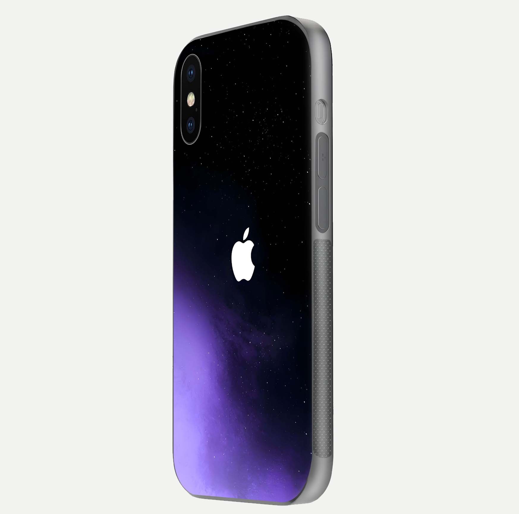 Galaxy Apple Aura Glass Case for iPhone X side-angle image showing glossy surface and soft reflection hues