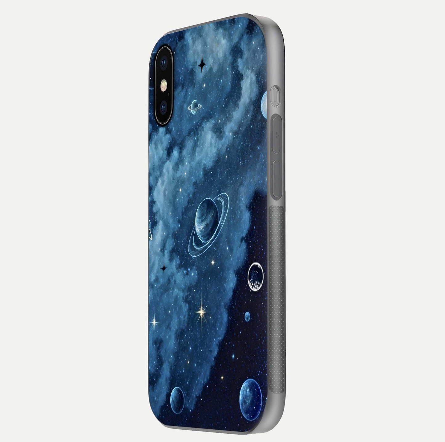 Galaxy Dream Space Glass Case for iPhone X side-angle image capturing reflection clarity and galactic texture