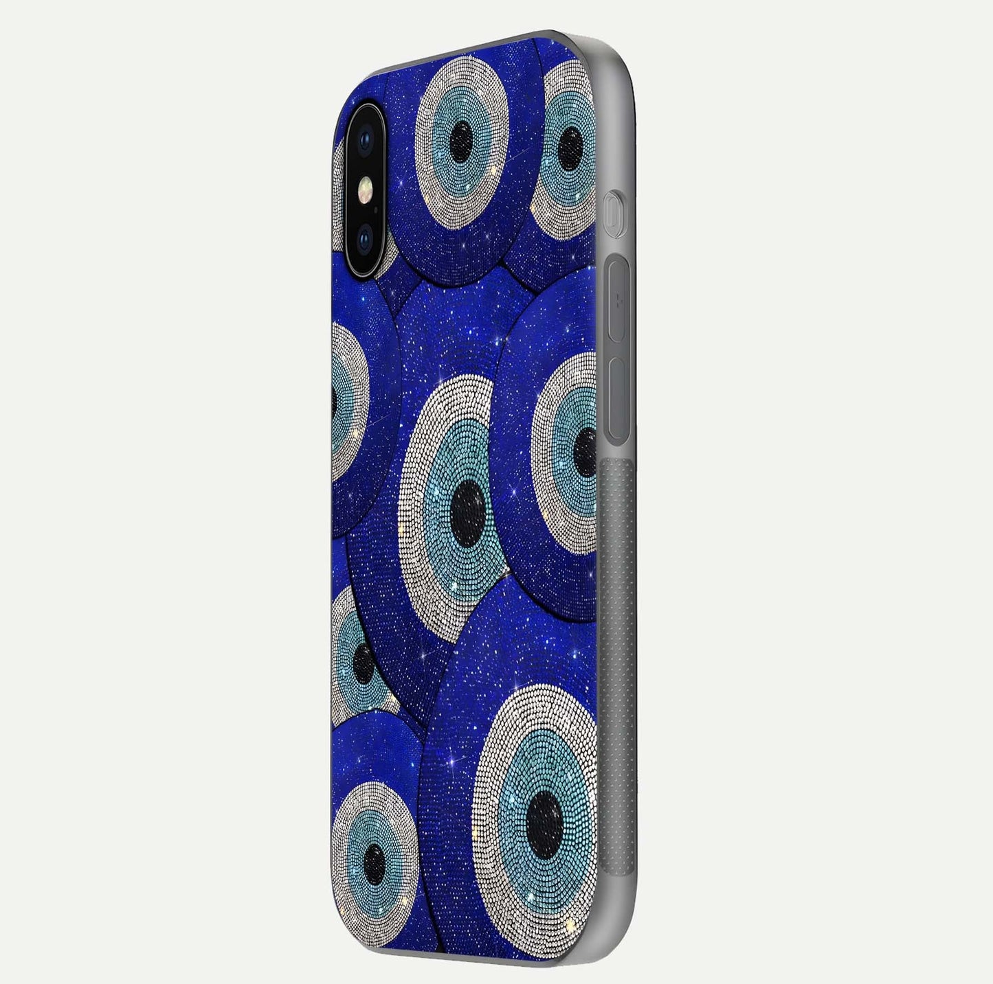 Galaxy Eye Flow Glass Case for iPhone X side-angle image showing reflection detail and premium shine