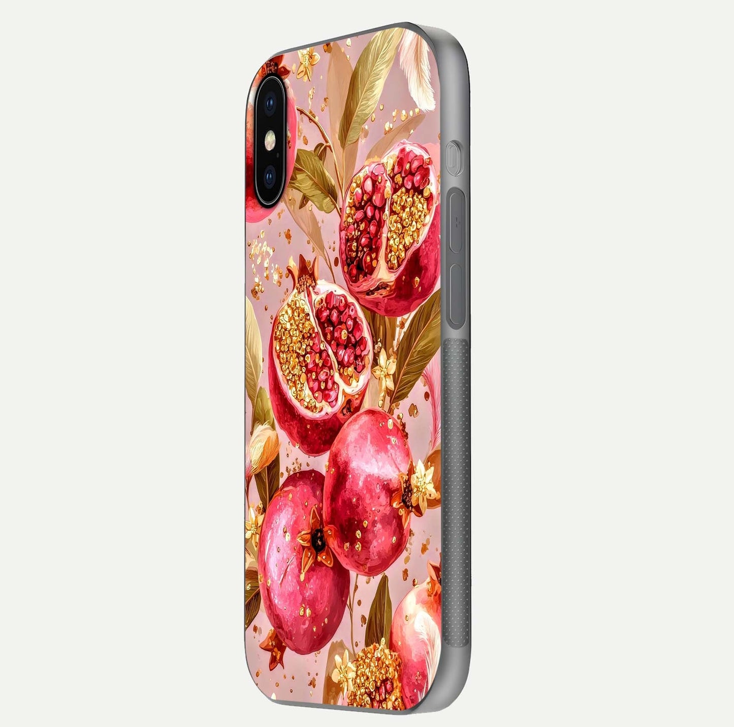 Golden Bloom Glow Glass Case for iPhone X side-angle image showing light reflection, gloss texture, and rich tone