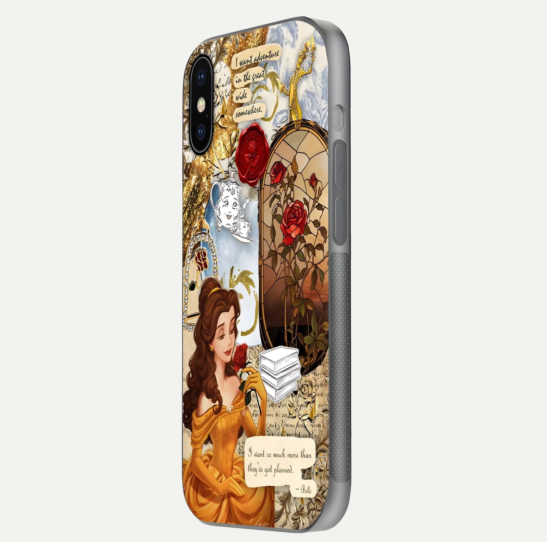 Golden Dream Belle Glass Case for iPhone X side-angle image showing reflective edges and premium golden tint