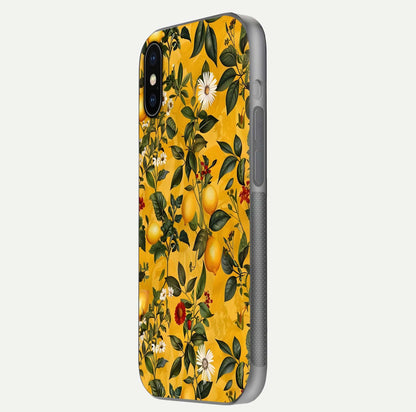 Golden Lemon Field Glass Case for iPhone X side-angle image showing reflection clarity and juicy color tone