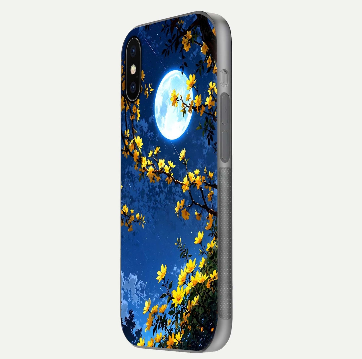 Golden Night Glow Glass Case for iPhone X side-angle image showing reflection clarity and elegant golden tone