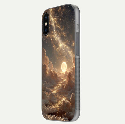 Golden Sky Dream Glass Case for iPhone X side-angle image showing reflection shine and smooth surface