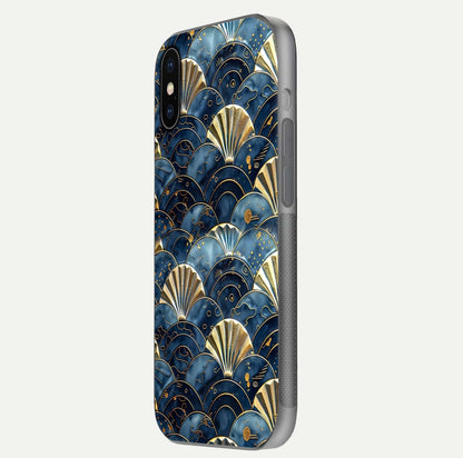 Golden Wave Luxe Glass Case for iPhone X side-angle image showing reflection clarity and polished finish