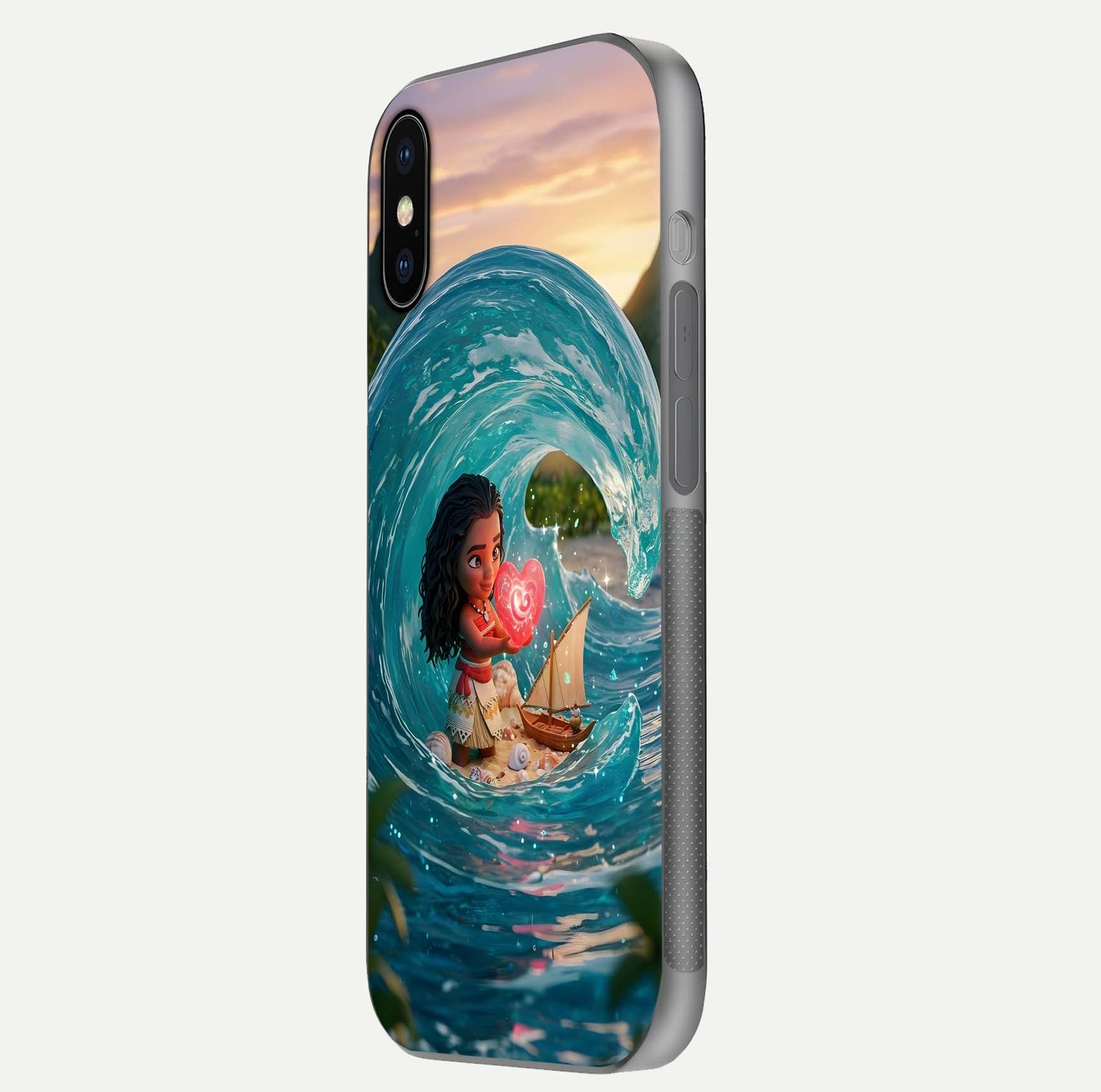 Heart of Ocean Glass Case for iPhone X side-angle image showing reflection clarity and deep ocean texture