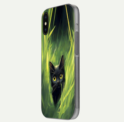 Hidden Cat Whisper Glass Case for iPhone X side-angle image showing reflection glow and subtle artistic texture