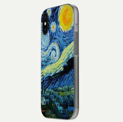 Inspired Van Gogh Art Glass Case for iPhone X side-angle image showing reflection brilliance and painted surface look
