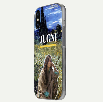 Jugni Soul Vibes Glass Case for iPhone X side-angle image with stylish typography and HD finish
