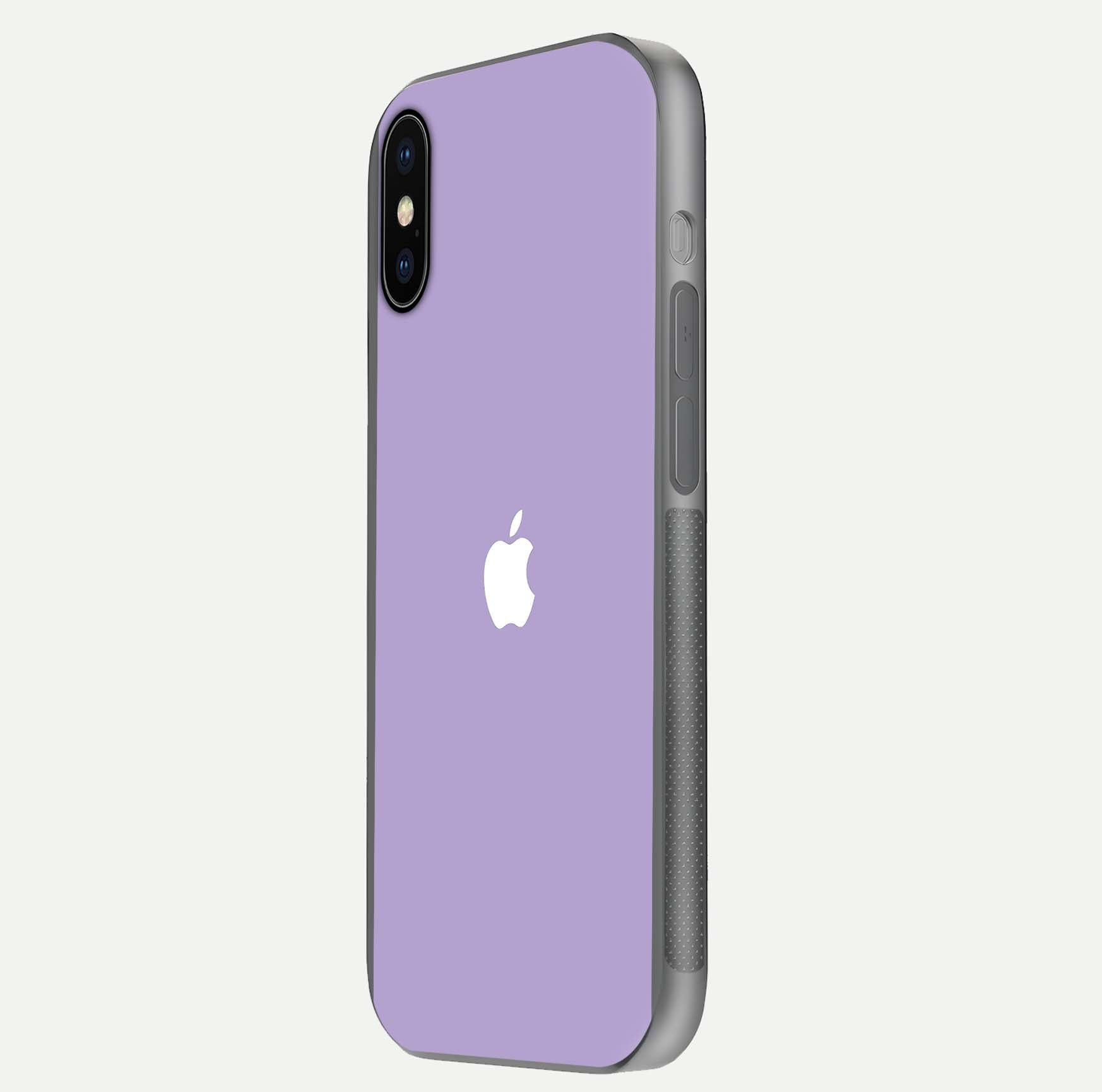 Lavender Soft Minimal Glass Case for iPhone X side-angle image showing smooth reflection and minimal look