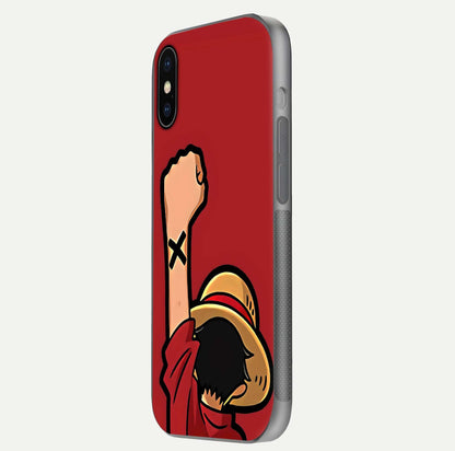 Luffy X Spirit Glass Case for iPhone X side-angle image highlighting reflection strength and anime print
