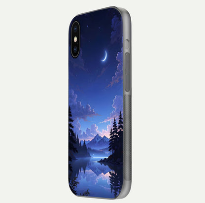 Midnight Lake Peace Glass Case for iPhone X side-angle image showing HD shine and tranquil color tones