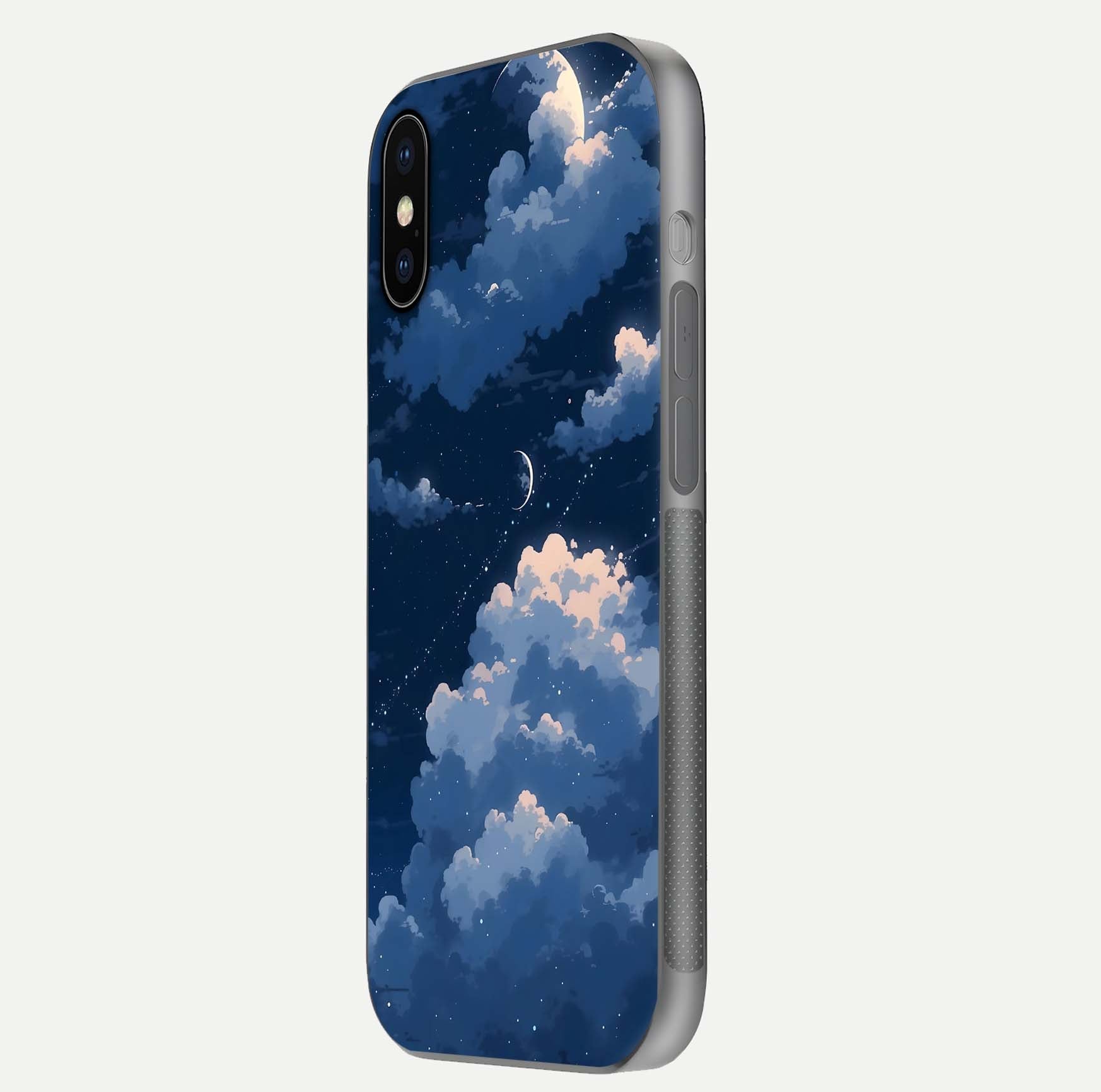 Moon Dream Haze Glass Case for iPhone X side-angle image showing HD reflection and moonlight detailing