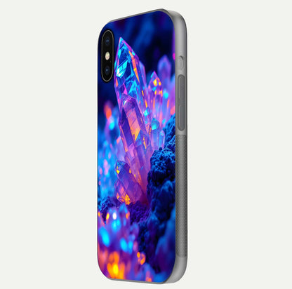 Neon Aura Shards Glass Case for iPhone X side-angle image showing light depth and glossy contrast