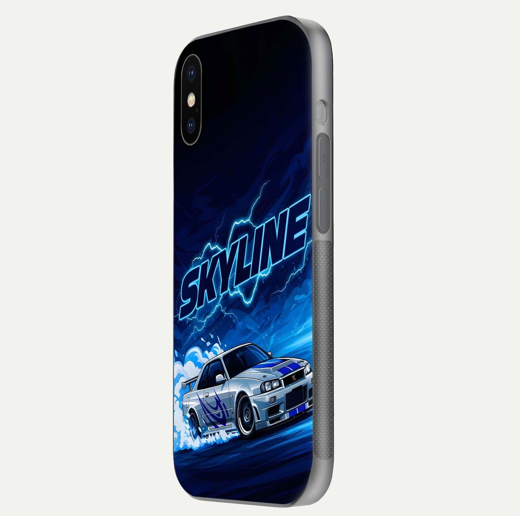 Neon Drift Beast Glass Case for iPhone X side-angle image showing reflection depth and bold neon tones