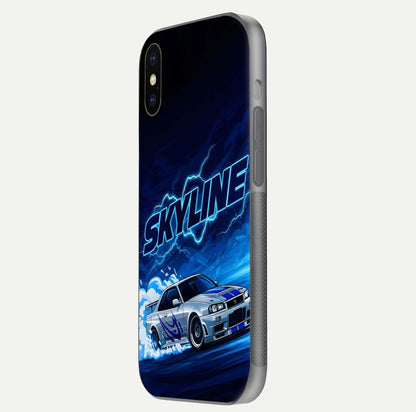 Neon Drift Beast Glass Case for iPhone X side-angle image showing reflection depth and bold neon tones